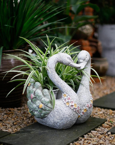 Extra Large Animal Statue for Garden Ornament, Swan Lovers Flower Pot, Swan Lovers Statues, Villa Courtyard Decor, Outdoor Decoration Ideas, Garden Ideas-Silvia Home Craft