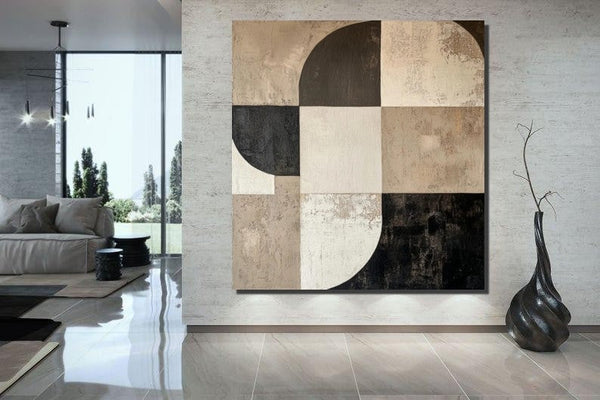 Large Painting on Canvas, Simple Modern Art, Bedroom Wall Art Paintings, Acrylic Abstract Paintings, Buy Abstract Painting Online, Black Abstract Paintings-Silvia Home Craft