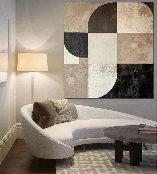 Large Painting on Canvas, Simple Modern Art, Bedroom Wall Art Paintings, Acrylic Abstract Paintings, Buy Abstract Painting Online, Black Abstract Paintings-Silvia Home Craft