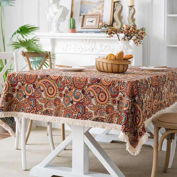 Large Modern Linen Tablecloths, Oriental Rectangular Table Covers for Coffee Table, Bohemian Rectangular Tablecloth for Oval Table-Silvia Home Craft