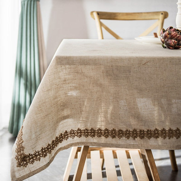 Cotton and Linen Tablecloth for Home Decoration, Large Rectangle Table Cover for Dining Room Table, Modern Table Cloth, Square Tablecloth for Round Table-Silvia Home Craft