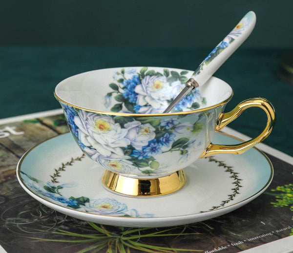 Royal Porcelain Tea Cup Saucer Set, Rose Flower Pattern Ceramic Cups, 7.4 oz British Ceramic Coffee Cups, Unique Tea Cup and Saucer in Gift Box-Silvia Home Craft
