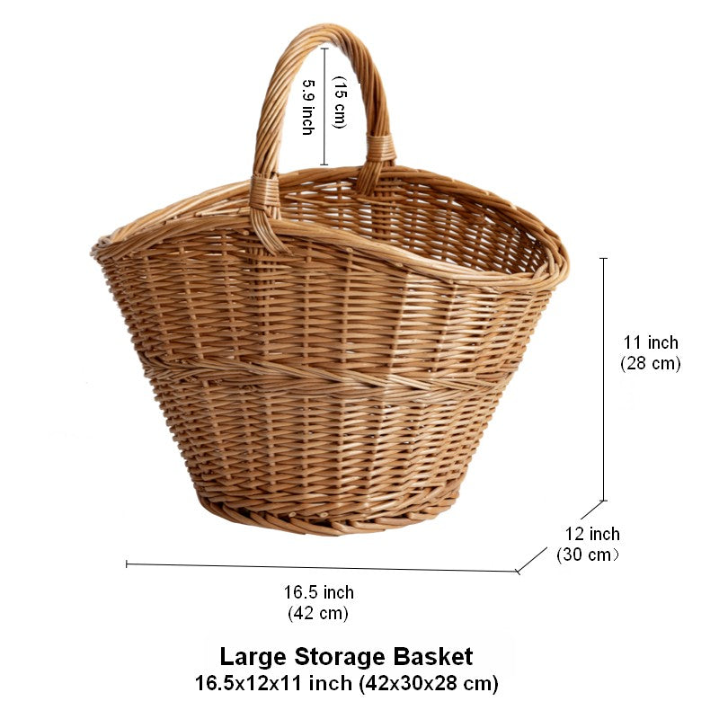 Willow Weaving Baskets with Handle, Large Picnic Food Basket with Handle, Natural Hand-woven Wicker Storage Basket, Natural Fruit Baskets, Kitchen Storage Baskets-Silvia Home Craft
