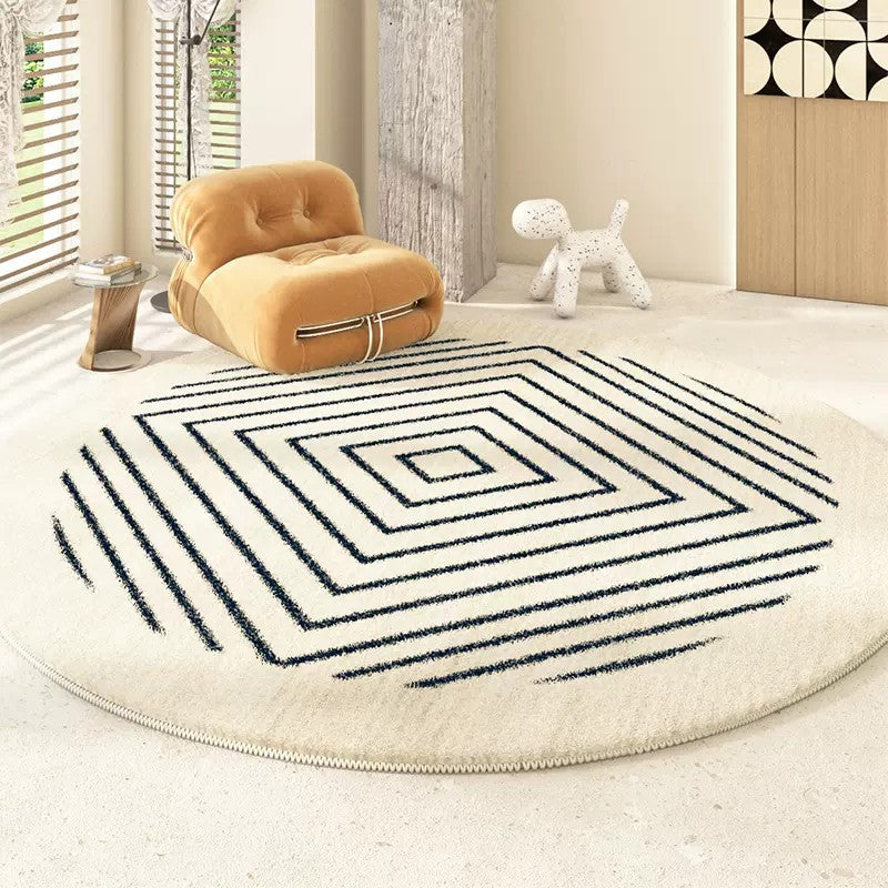 Abstract Contemporary Round Rugs for Bedroom, Geometric Modern Rug Ideas for Living Room, Thick Round Rugs for Dining Room-Silvia Home Craft