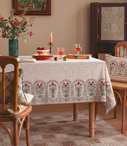 Rustic Farmhouse Table Cover for Kitchen, Flower Pattern Linen Tablecloth for Round Table, Modern Rectangle Tablecloth Ideas for Dining Room Table-Silvia Home Craft