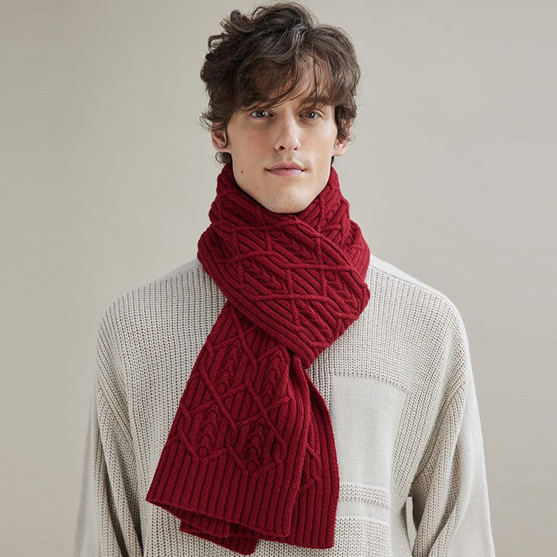 Business Wool Scarf for Gentleman, Casual Scarf Men, Men's Wool Scarf Winter, Thick Wool Scarf, Men's Winter Scarf, Formal Men Scarf Styles, Red Fashion Scarf-Silvia Home Craft