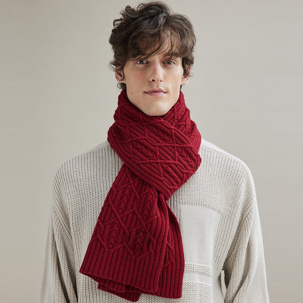 Business Wool Scarf for Gentleman, Casual Scarf Men, Men's Wool Scarf Winter, Thick Wool Scarf, Men's Winter Scarf, Formal Men Scarf Styles, Red Fashion Scarf-Silvia Home Craft