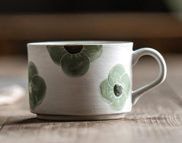 Cappuccino Coffee Cup, Spring Flower Coffee Cup, Rustic Tea Cup, Pottery Coffee Cups, Coffee Cup and Saucer Set-Silvia Home Craft