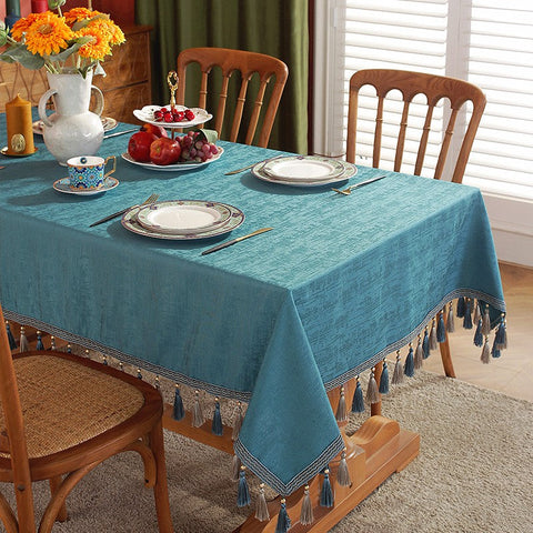 Green Fringes Tablecloth for Home Decoration, Square Tablecloth for Round Table, Modern Rectangle Tablecloth, Large Simple Table Cloth for Dining Room Table-Silvia Home Craft