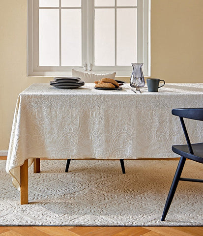 Simple Modern Rectangle Tablecloth for Dining Room Table, Cotton and Linen Flower Pattern Table Covers for Round Table, Square Tablecloth for Kitchen-Silvia Home Craft