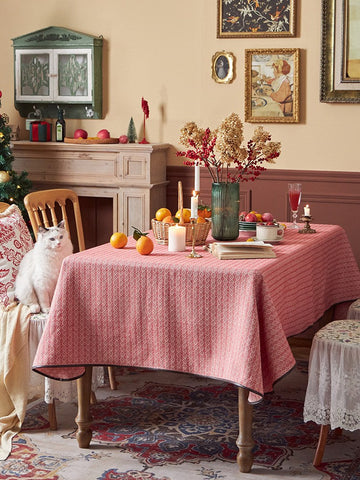 Simple Modern Rectangle Tablecloth for Dining Room Table, Knitted Plaid Embroidery Farmhouse Table Cloth, Square Tablecloth for Round Table-Silvia Home Craft