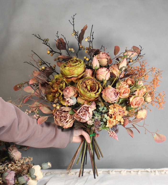 Beautiful Peony Rose Flowers Arrangement Interior Design, Large Faux Silk Floral Bouquet, Modern Artificial Floral Arrangement for Bedroom-Silvia Home Craft