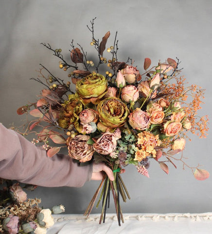 Beautiful Peony Rose Flowers Arrangement Interior Design, Large Faux Silk Floral Bouquet, Modern Artificial Floral Arrangement for Bedroom-Silvia Home Craft