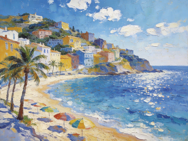 Hand Painted Canvas Art, Seaside Village Harmony, Small Oil Paintings, Heavy Texture Artwork, Landscape Canvas Paintings, Original Canvas Paintings-Silvia Home Craft