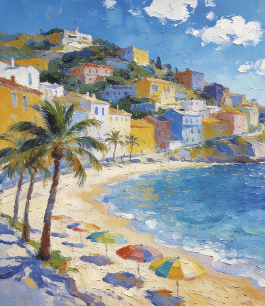 Hand Painted Canvas Art, Seaside Village Harmony, Small Oil Paintings, Heavy Texture Artwork, Landscape Canvas Paintings, Original Canvas Paintings-Silvia Home Craft