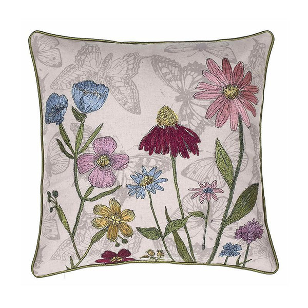 Dragonfly and Flower Cotton and linen Pillow Cover, Embroider Decorative Throw Pillow, Decorative Pillows for Car, Flower Decorative Pillows-Silvia Home Craft