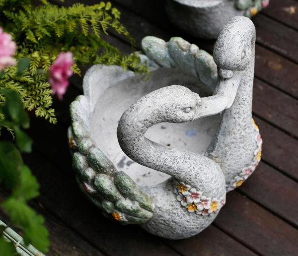 Extra Large Animal Statue for Garden Ornament, Swan Lovers Flower Pot, Swan Lovers Statues, Villa Courtyard Decor, Outdoor Decoration Ideas, Garden Ideas-Silvia Home Craft