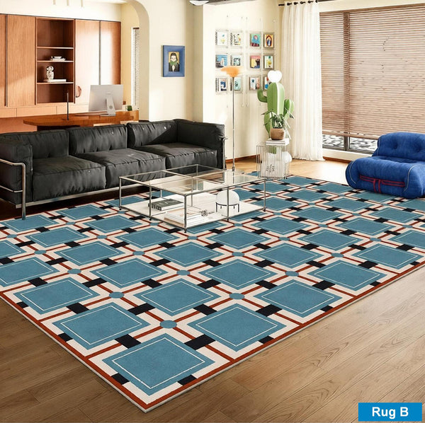 Living Room Rug Ideas, Mid Century Modern Rugs, Contemporary Modern Rugs for Dining Room, Bedroom Modern Floor Carpet, Blue Modern Rug Designs-Silvia Home Craft