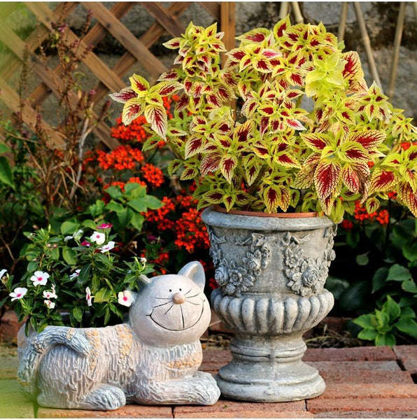 Large Cat Statue, Sitting Cat Flower Pot Statue, Pet Statue for Garden Courtyard Ornaments, Villa Outdoor Decor Gardening Ideas-Silvia Home Craft