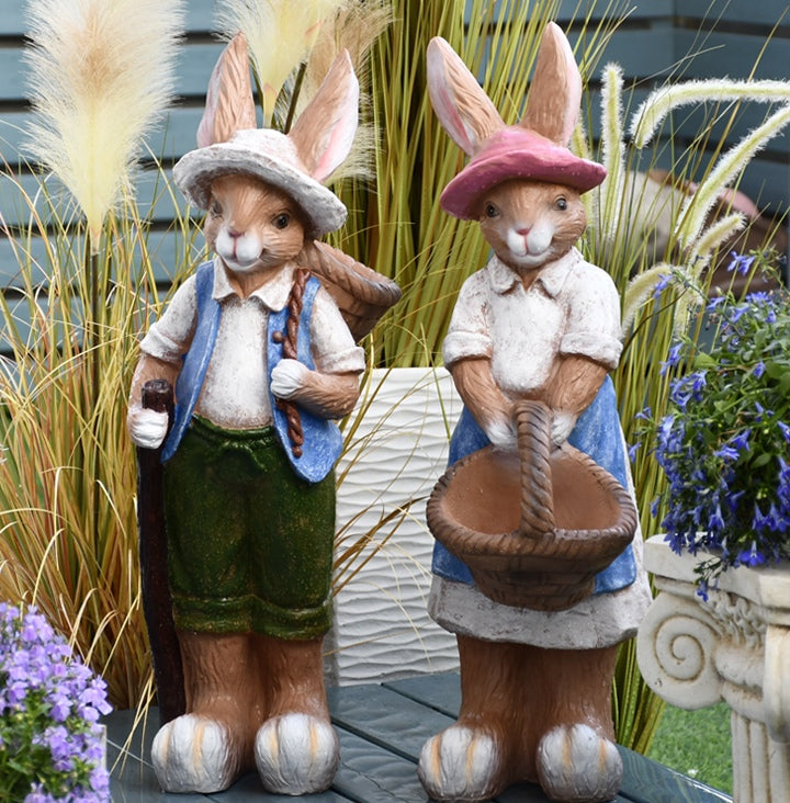 Large Rabbit Lovers Statue For Garden, Animal Sculpture, Outdoor Romantic Decor