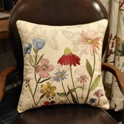 Dragonfly and Flower Cotton and linen Pillow Cover, Embroider Decorative Throw Pillow, Decorative Pillows for Car, Flower Decorative Pillows-Silvia Home Craft