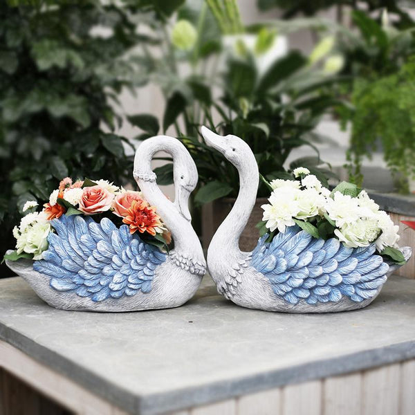 Large Blue Swan Flower Pot, Animal Statue for Garden Ornament, Swan Lovers Statues, Villa Courtyard Decor, Outdoor Decoration Ideas, Garden Ideas-Silvia Home Craft