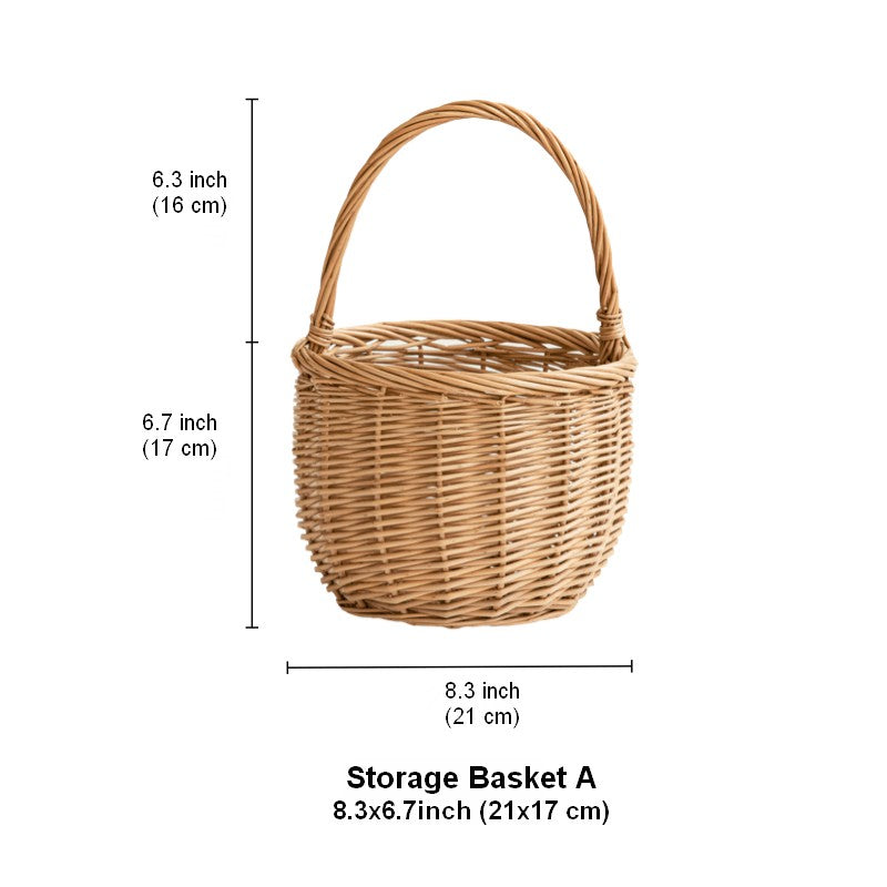 Wicker Storage Basket for Kitchen, Hand-woven Picnic Food Basket with Handle, Willow Weaving Baskets for Vegetable, Natural Fruit Basket, Storage Basket for Shelves-Silvia Home Craft