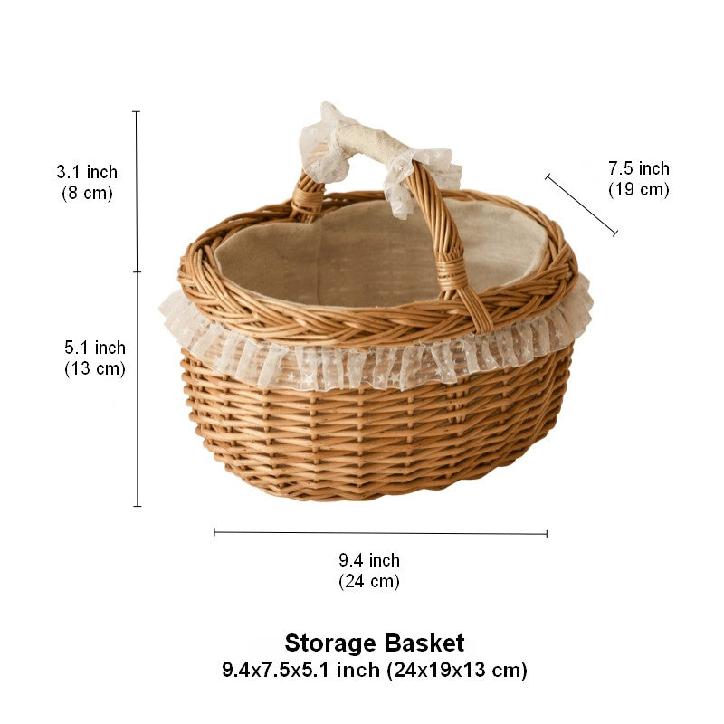 Storage Basket for Kitchen, Picnic Storage Basket with Handle, Hand-woven Wicker Storage Basket, Natural Fruit Basket, Willow Weaving Baskets for Shelves-Silvia Home Craft