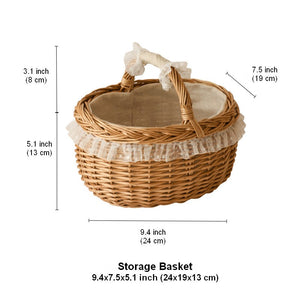 Storage Basket for Kitchen, Picnic Storage Basket with Handle, Hand-woven Wicker Storage Basket, Natural Fruit Basket, Willow Weaving Baskets for Shelves-Silvia Home Craft