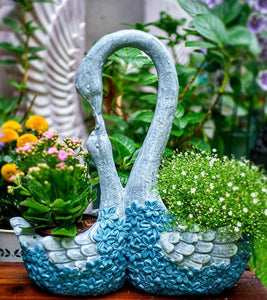 Large Mother and Baby Swans for Garden, Swan Flowerpot, Animal Statue for Garden Courtyard Ornament, Villa Outdoor Decor Gardening Ideas-Silvia Home Craft