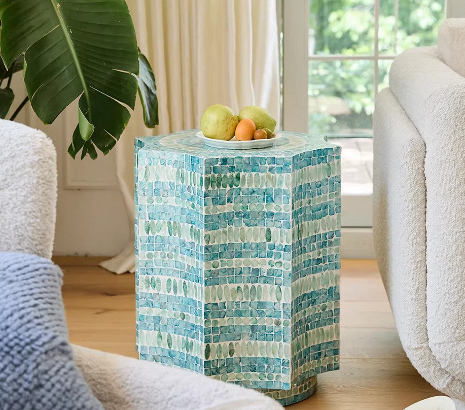 Contemporary Side Table Contemporary Bedside Table Modern Small End Table Shell Accent Table Low Profile Sofa Side Table Handmade Natural Shell Furniture Creative Round Accent
