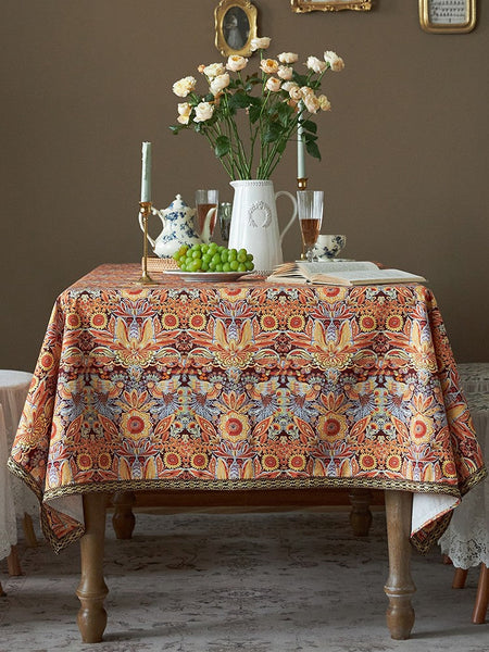 Flower Pattern Tablecloth, Square Tablecloth for Round Table, Large Cotton Rectangle Tablecloth for Home Decoration, Farmhouse Table Cloth Dining Room Table-Silvia Home Craft
