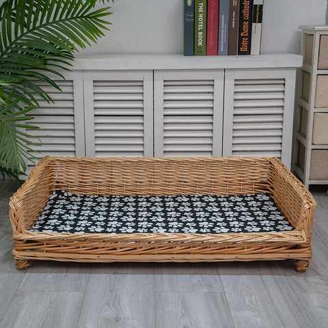 Large Hand Woven Rattan Cat Beds, Extra Large Natural Wicker Dog Bed with Washable Cushion for Indoor Cats and Dogs-Silvia Home Craft