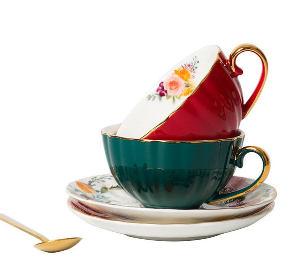 Beautiful British Tea Cups, Creative Porcelain Tea Cup Saucer Set, Elegant Ceramic Coffee Cups, 6.8 oz Tea Cup and Saucer in Gift Box-Silvia Home Craft