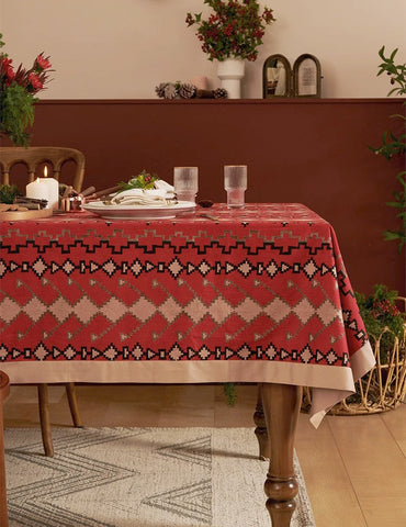 Red Christmas Holiday Tablecloth for Oval Table, Large Modern Rectangle Tablecloth for Dining Room Table, Square Table Covers for Kitchen, Farmhouse Table Cloth for Round Table-Silvia Home Craft