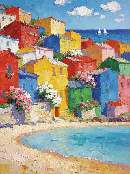 Heavy Texture Wall Art Paintings, Coastal Town Blissful Scene, Small Paintings On Canvas, Hand Painted Canvas Art, Original Landscape Art, Buy Original Paintings-Silvia Home Craft