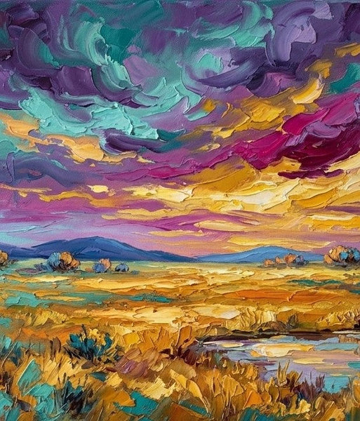 Original Landscape Paintings, Colorful Clouds Over the Wilderness, Buy Small Paintings Online, Hand Painted Canvas Art