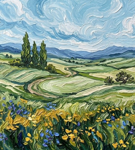 Original Oil Paintings for Sale, Blossoms Along the Winding Path, Original Landscape Paintings, Buy Small Paintings Online
