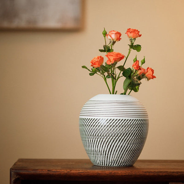 Centerpiece on Dining Table, Large Flower Vase on Table, Pottery Flower Vases Urn, Modern Bouquet Flower Vases, Handmade Water Holding Flower Vases-Silvia Home Craft