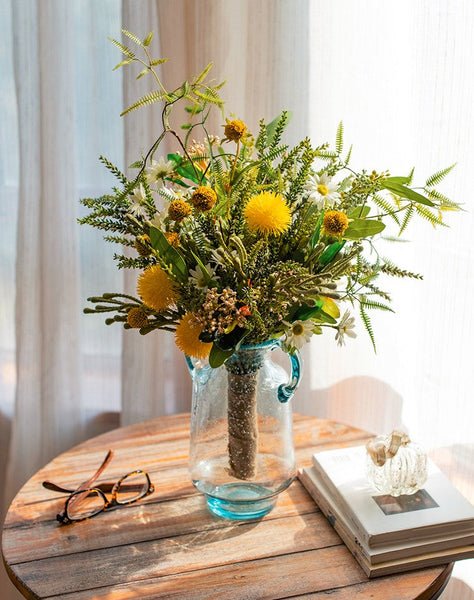 Beautiful Modern Artificial Flowers for Dining Room Table, Dandelion, Wheat Branch, Eucalyptus Globulus, Unique Flower Arrangement for Home Decoration-Silvia Home Craft