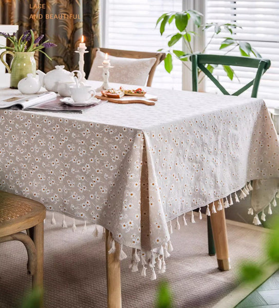 Country Farmhouse Tablecloth, Rustic Flower Pattern Table Covers for Kitchen, Large Rectangle Tablecloth for Dining Room Table, Linen Rectangular Tablecloth for Oval Table-Silvia Home Craft