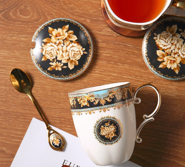 Beautiful British Ceramic Mugs, Large Capacity Ceramic Mugs for Office, Large Royal Bone China Porcelain Mug, Elegant Ceramic Coffee Mug-Silvia Home Craft