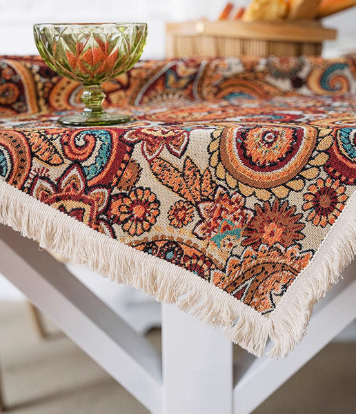 Large Modern Linen Tablecloths, Oriental Rectangular Table Covers for Coffee Table, Bohemian Rectangular Tablecloth for Oval Table-Silvia Home Craft