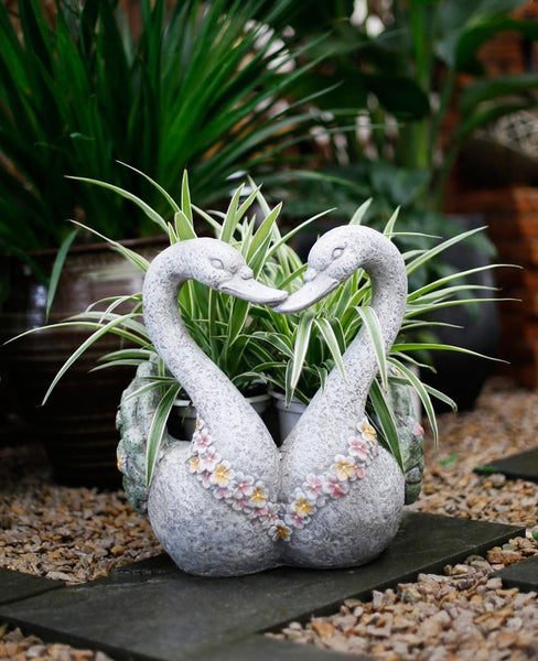 Extra Large Animal Statue for Garden Ornament, Swan Lovers Flower Pot, Swan Lovers Statues, Villa Courtyard Decor, Outdoor Decoration Ideas, Garden Ideas-Silvia Home Craft