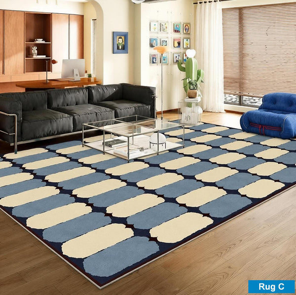 Mid Century Modern Rugs, Contemporary Modern Rugs for Dining Room, Bedroom Modern Floor Carpet, Blue Modern Rug Designs, Living Room Rug Ideas-Silvia Home Craft