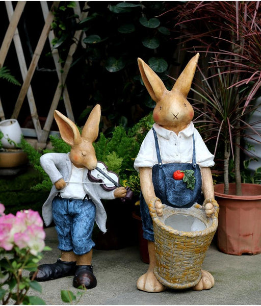 Large Rabbit Statue for Garden, Bunny Flower Pot, Garden Courtyard Ornament, Villa Outdoor Decor Gardening Ideas, House Warming Gift-Silvia Home Craft