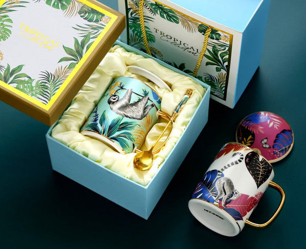 Ceramic Mugs for Office, Large Capacity Jungle Animal Porcelain Mugs, Creative Porcelain Cups, Unique Ceramic Mugs in Gift Box-Silvia Home Craft