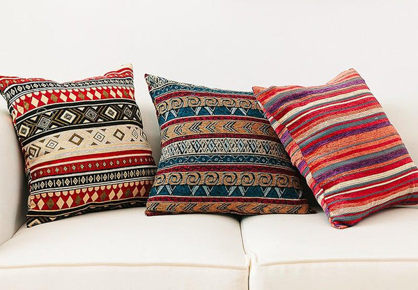 Bohemian Decorative Sofa Pillows, Extra Large Geometric Pattern Chenille Throw Pillows, Oriental Throw Pillow for Couch-Silvia Home Craft
