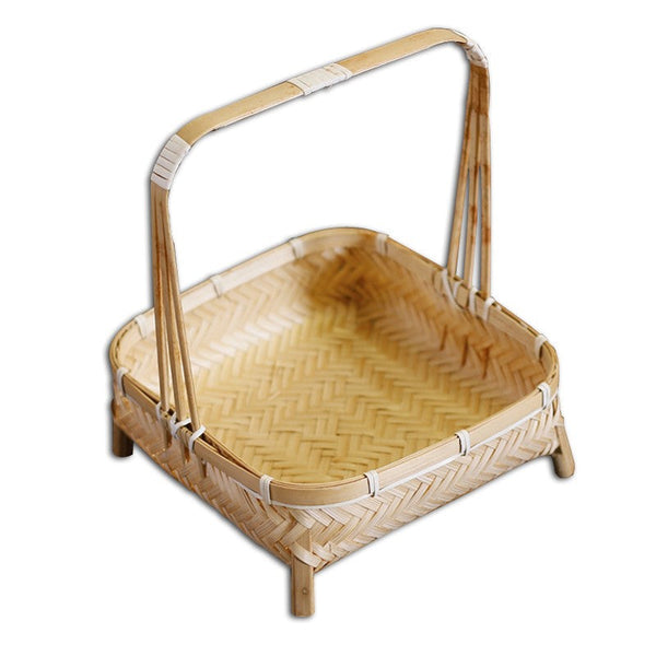 Lovely Cute Picnic Hand basket, Hand-woven Basket with Handle, Bamboo Basket for Food, Natural Fruit Basket, Kitchen Storage Baskets-Silvia Home Craft