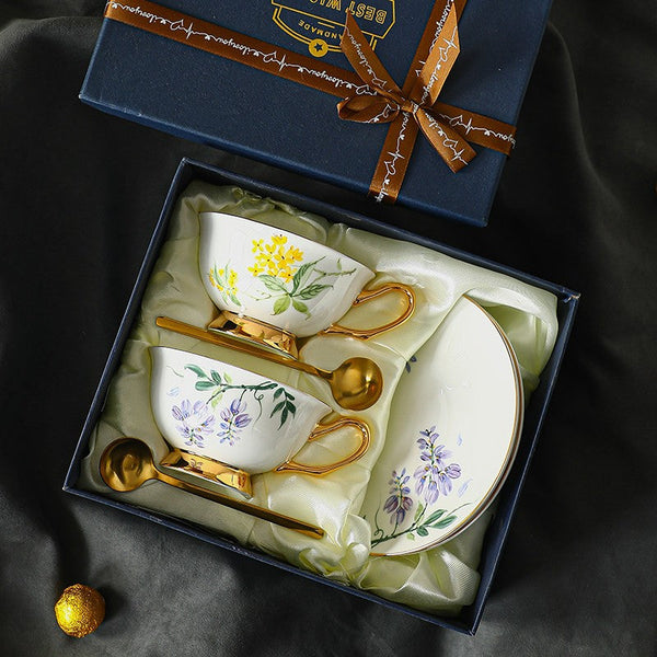 Porcelain Tea Cup Saucer Set, Unique Tea Cup and Saucer in Gift Box, 7.4 oz Floral Ceramic Coffee Cup with Saucer, Beautiful British Tea Cup and Saucer-Silvia Home Craft